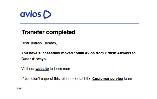 transfereindo avios