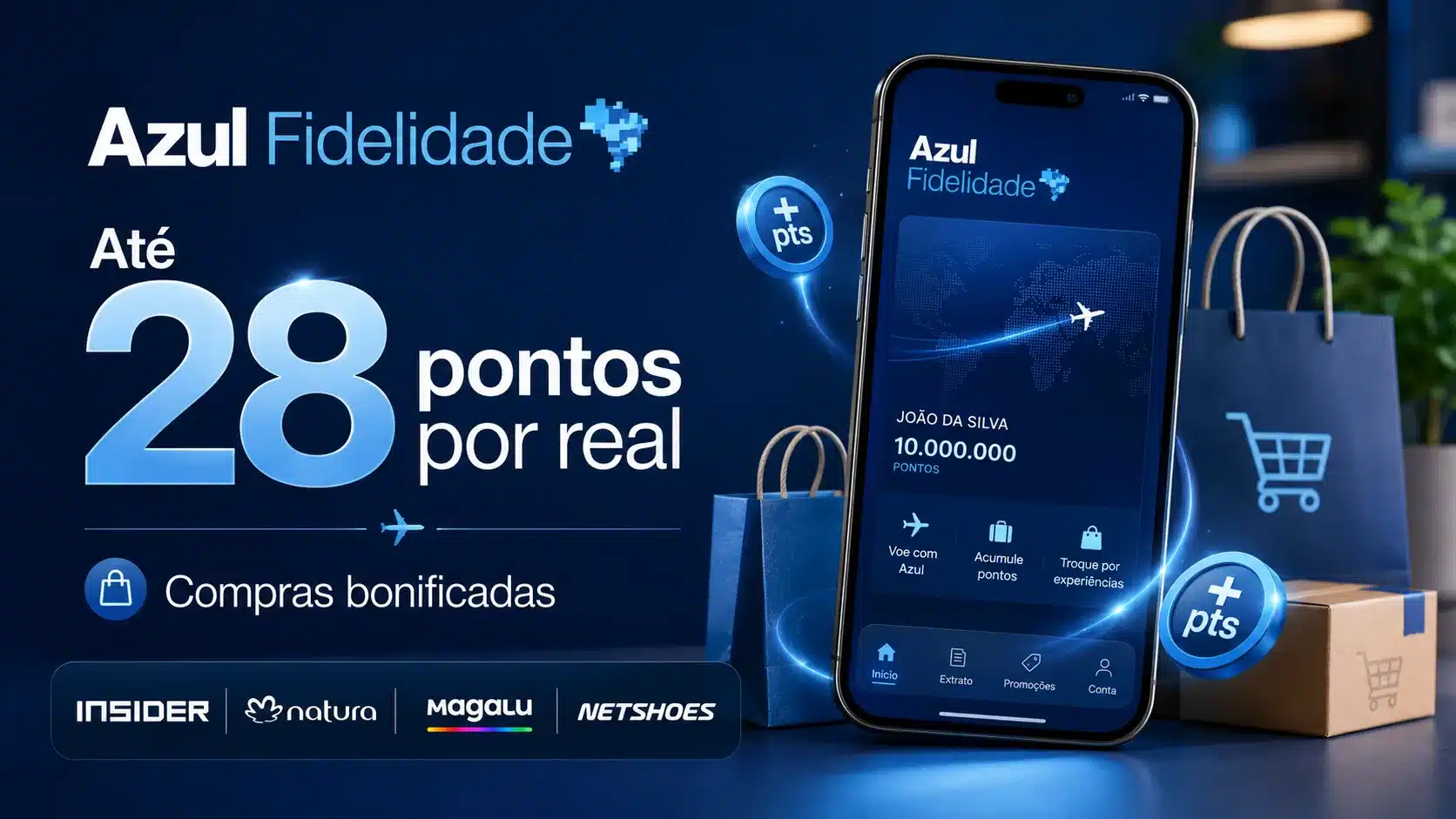 Azul Fidelidade oferece até 28 pontos por real em compras bonificadas